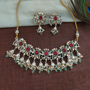 Mint and Ruby Color Silver Monzonite Necklace Set