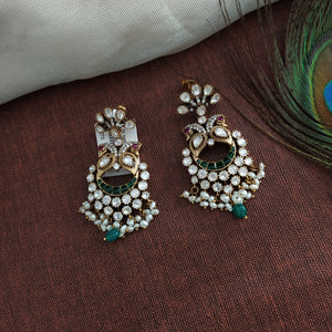 Beautiful Peacock Design  Mozonite Stone Silver Earrings