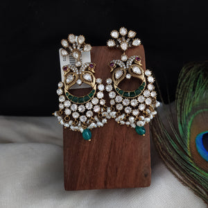 Beautiful Peacock Design  Mozonite Stone Silver Earrings