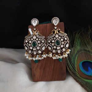 Beautiful Green Color Silver Earrings With Monzonite Stones