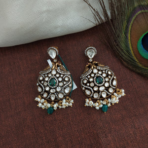 Beautiful Green Color Silver Earrings With Monzonite Stones