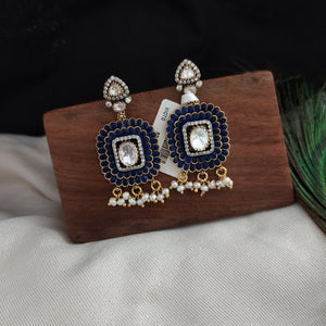 Beautiful Blue Color Monzonite Stones Silver Earrings