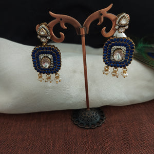 Beautiful Blue Color Monzonite Stones Silver Earrings