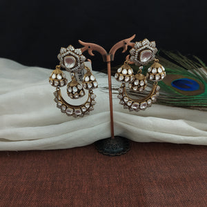 Splendid Silver Mozonite Chandbali Earrings