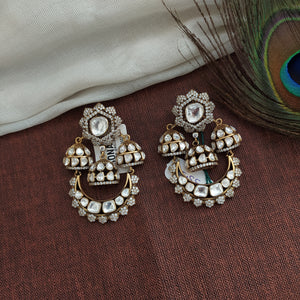 Splendid Silver Mozonite Chandbali Earrings