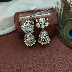 Silver Monzonite Jhumki With the White Pearls