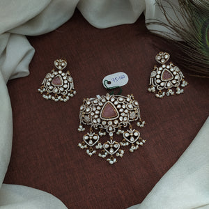 Beautiful Silver Monzonite Pendant Set With Earring