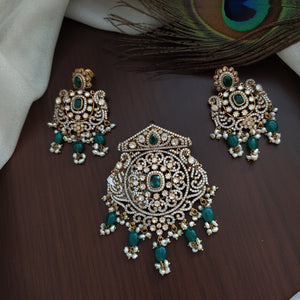 Alluring Silver Mozonite Pendant Set - Colors Available