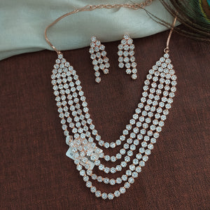 Rose Gold Polished Zircon Five Layer Necklace Set 