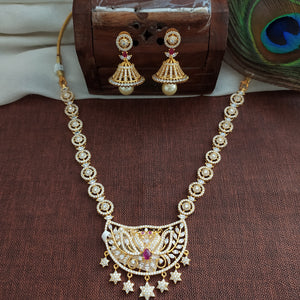 Full White Zircon Necklace Set With Centre Ruby Stone