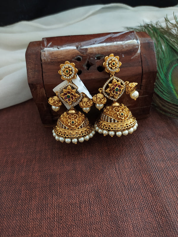 Triple Jhumkis/jhumka Earrings / Gold Jhumkas /chandelier Earrings/ South  Indian Earrings/ Indian Earrings/indian Wedding Jewelry - Etsy