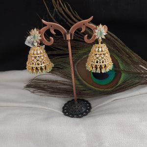 Sparkling Gold Plated Jhumka With Zircon Stones