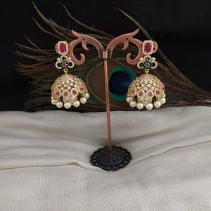Adorable Gold Plated Jhumka With Zircon Stones