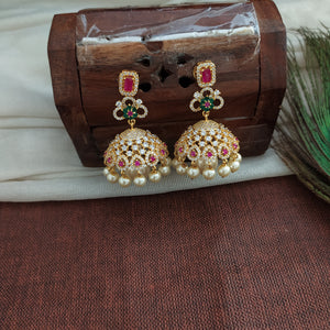 Adorable Gold Plated Jhumka With Zircon Stones