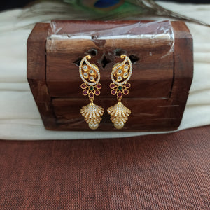Small Mango Design Gold-plated jhumki with zircon stones