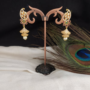 Small Mango Design Gold-plated jhumki with zircon stones