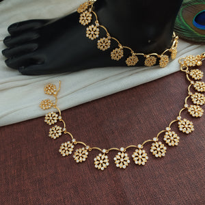Gold-plated Floral Anklets With Shimmering Zircon Stones