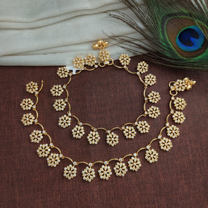 Gold-plated Floral Anklets With Shimmering Zircon Stones