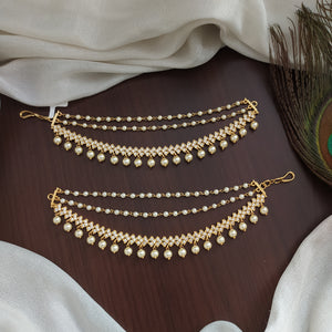 Elegant Gold-plated Zircon Stones Matil With Pearl Strands - Ear Chain