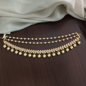 Elegant Gold-plated Zircon Stones Matil With Pearl Strands - Ear Chain