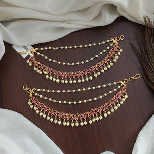 Beautiful Gold-plated Matil (Ear Chain) With Pearls drops