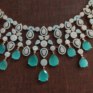 Rose-gold Zircon Necklace Set in Mint & Baby Pink Color