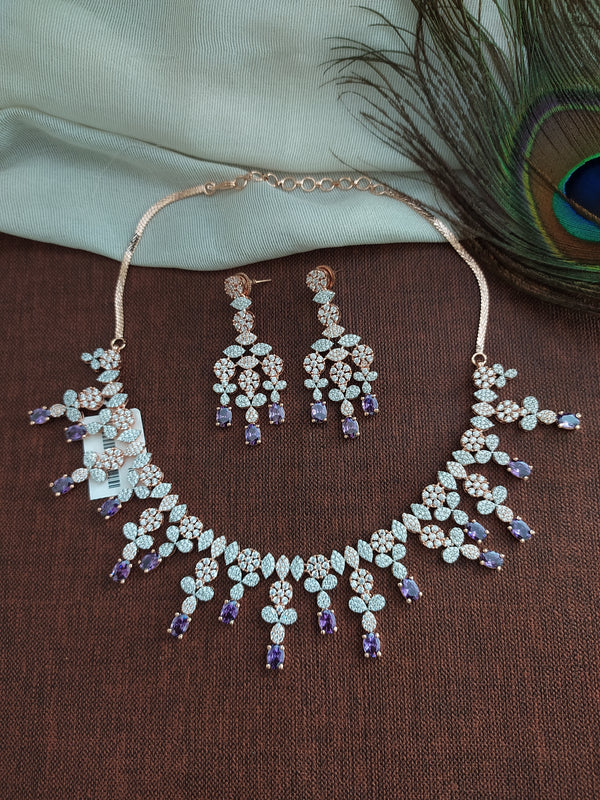 Rose-gold Polish Zircon Necklace Set Sonal Fashion Jewellery