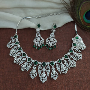 AD & Zircon Necklace Set In Ruby & Green Color