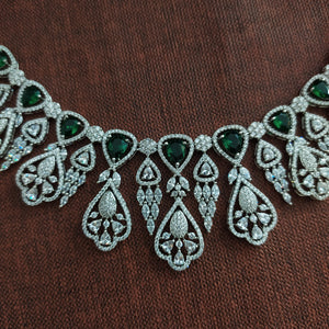 AD & Zircon Necklace Set In Ruby & Green Color