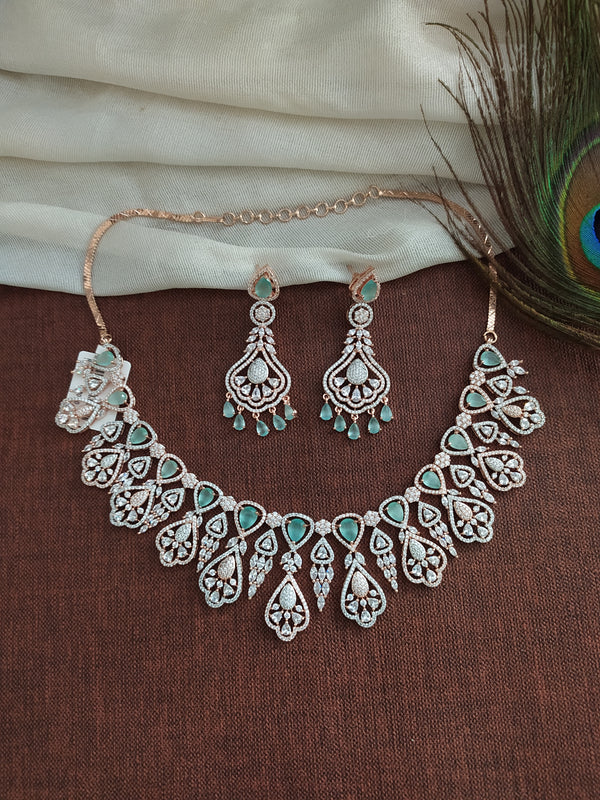 Rose-gold Polish Ad Zircon Necklace Set Sonal Fashion Jewellery