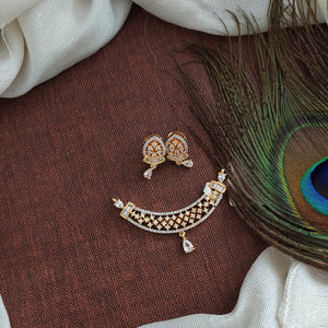 Gold Plated Zircon Stones Modern Mangal Sutra Pendant Set