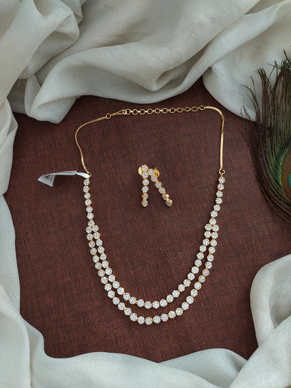 Gold-Plated Double Layer Zircon Necklace Set Sonal Fashion