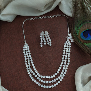 Nakshatra Design Gold Plated Triple layer Zircon Necklace set