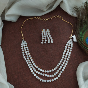 Nakshatra Design Gold Plated Triple layer Zircon Necklace set