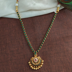 Unique 92.5 Pure Silver Emerald Necklace With Center Ruby Stone 