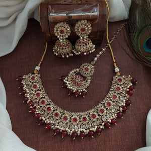 Elegant Mehandi Necklace Set with Beads and Pearl Drops