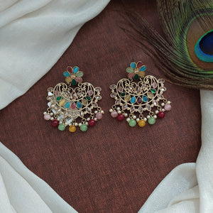 Dazzling Mehandi Style Floral Earrings with Vibrant Color Beads