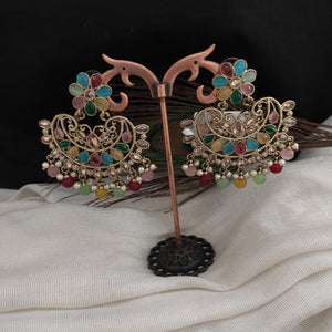 Dazzling Mehandi Style Floral Earrings with Vibrant Color Beads