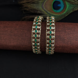 Elegant Uncut Polki Bangles in Mehandi Finish
