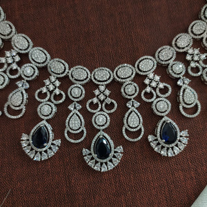 Stunning Silver-Plated Zircon Necklace Set with AD Stones