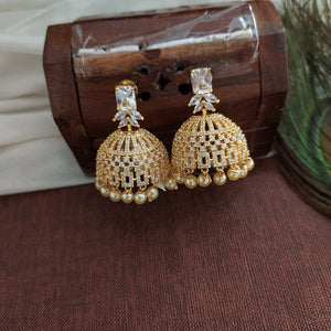 Gold-Plated Jhumki Earrings with Zircon Stones