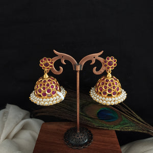 Antique Kemp Jhumki With White Pearls