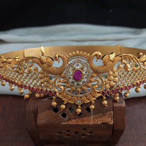 Double Peacock Design Antique Finish Hip Belt