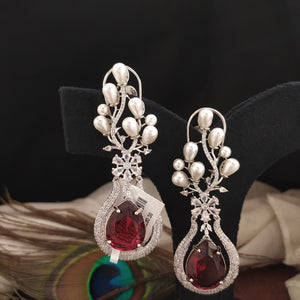 High-end Beautiful American Diamond & Pearl Dangling Earrings
