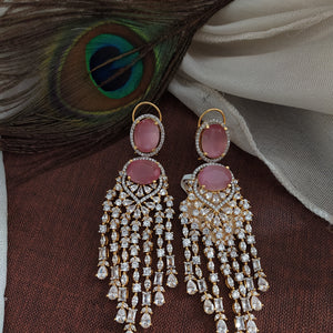 Gold Plated Diamond Look Signity Studded Danglers