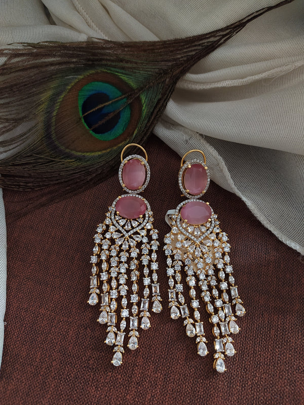 Gold Plated Diamond Look Signity Studded Danglers Sonal Fashion