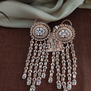 Rose Gold-Plated Stone-Studded Drop Earrings