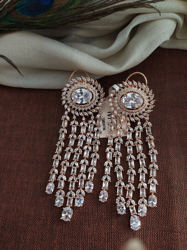 Rose Gold-Plated Stone-Studded Drop Earrings -Sonal Fashion