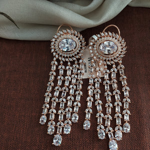 Rose Gold-Plated Stone-Studded Drop Earrings