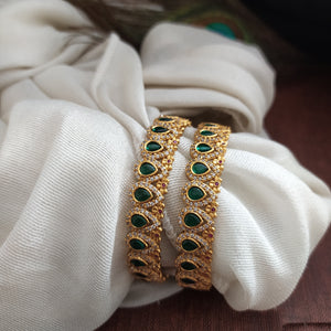 Antique Tilak Shape Bangles with Emerald and Zircon Stones